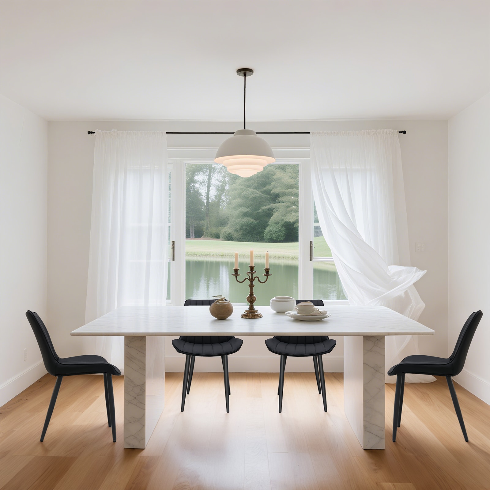 Black PU Leather Dining Chair With Metal Legs, Wave Pattern Upholstered Armless Chair Set Of 6 For Kitchen, Restaurant, Living, Meeting Room_maomaolike.com